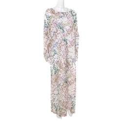 Issa White Butterfly Printed Dolman Sleeve Kaftan Maxi Dress M