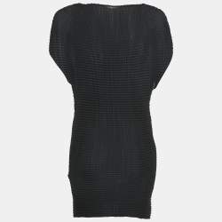 Issey Miyake Black/Blue Plisse Cap Sleeve Top S