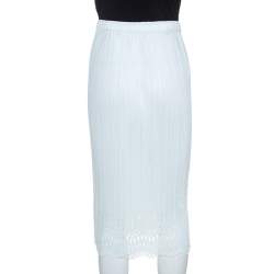 Pleats Please by Issey Miyake Pale Blue Laser Cut Crepe Midi Skirt S