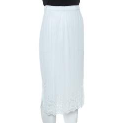 Pleats Please by Issey Miyake Pale Blue Laser Cut Crepe Midi Skirt S