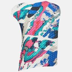 Issey Miyake Multicolor Printed Plisse Sleeveless Top S