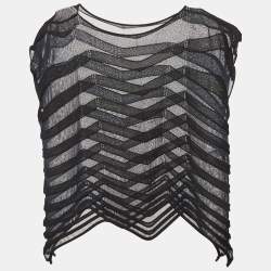 Pre Owned Issey Miyake Navy Blue Chevron Jelly Knit Sheer Top S