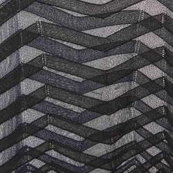 Pre Owned Issey Miyake Navy Blue Chevron Jelly Knit Sheer Top S