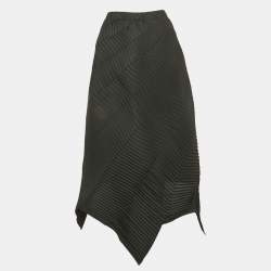 Issey Miyake Black Synthetic Plissé Asymmetric Maxi Skirt M
