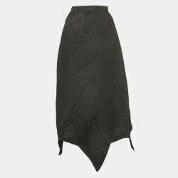 Issey Miyake Black Synthetic Plissé Asymmetric Maxi Skirt M