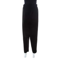 Issey Miyake Black Crepe Elasticized Waist Overlap Detail Pants XS 