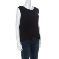 Issey Miyake Black Geometric Plisse Sleeveless Asymmetric Top S