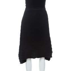 Issey Miyake Black Geometric Plisse Asymmetrical Skirt S