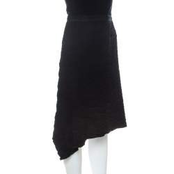 Issey Miyake Black Geometric Plisse Asymmetrical Skirt S