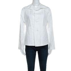 Issey Miyake White Textured Cotton Long Sleeve Jacket M