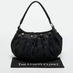 Pre Owned Issey Miyake Black Ruched Nylon Studded Hobo