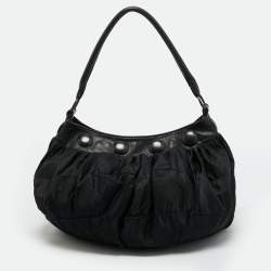 Pre Owned Issey Miyake Black Ruched Nylon Studded Hobo