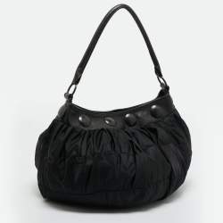 Pre Owned Issey Miyake Black Ruched Nylon Studded Hobo