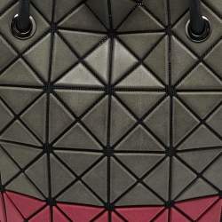 مملوكة مسبقًا Issey Miyake Baobao Grey/Burgundy PU Leather and Mesh Nylon Bucket Bag