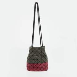مملوكة مسبقًا Issey Miyake Baobao Grey/Burgundy PU Leather and Mesh Nylon Bucket Bag