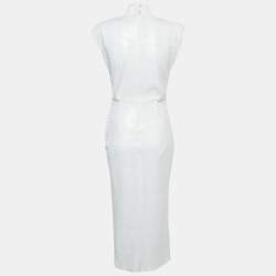 ITMFL White Sequin Draped Sleeveless Long Dress S