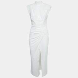 ITMFL White Sequin Draped Sleeveless Long Dress S