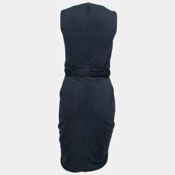 J Mendel Navy Blue Silk Jersey Draped Waist Detail Short Dress M