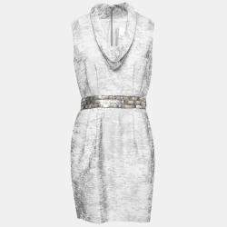J Mendel Grey Cotton Waist Embellished Cocktail Dress M