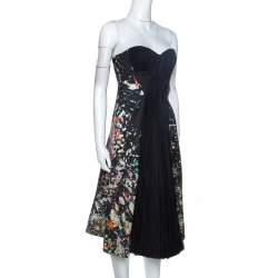 J Mendel Multicolor Printed Crepe Front Pleat Detail Strapless Dress S