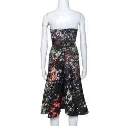 J Mendel Multicolor Printed Crepe Front Pleat Detail Strapless Dress S