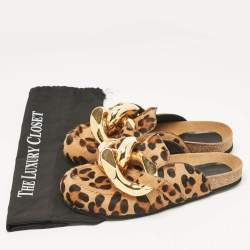 J.W.Anderson Brown Calf Hair Leopard Print Chain Detail Flat Mules Size 38