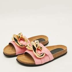 Pre Owned J.W.Anderson Chain Link Size 41 Pink Leather Flat Slides
