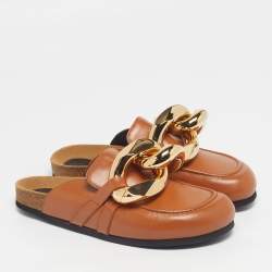 Pre Owned J.W.Anderson Chain Link Size 41 Brown Leather Flat Mules
