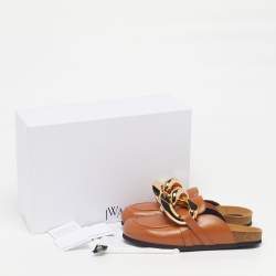 Pre Owned J.W.Anderson Chain Link Size 41 Brown Leather Flat Mules