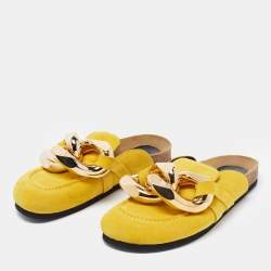J.W.Anderson Yellow Suede Chain Link Accents Flat Slides Size 40