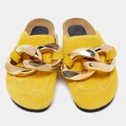 J.W.Anderson Yellow Suede Chain Link Accents Flat Slides Size 40