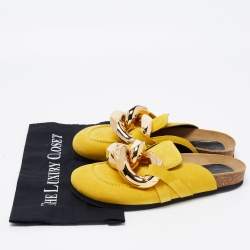 J.W.Anderson Yellow Suede Chain Link Accents Flat Slides Size 40