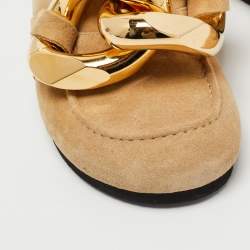 J.W.Anderson Brown Suede Chain Link Accents Flat Slide Sandals Size 38