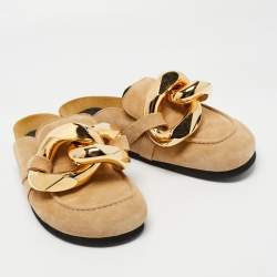 J.W.Anderson Brown Suede Chain Link Accents Flat Slide Sandals Size 38