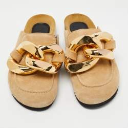 J.W.Anderson Brown Suede Chain Link Accents Flat Slide Sandals Size 38