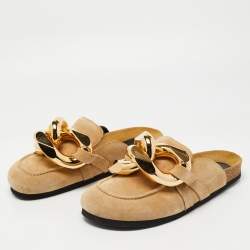 J.W.Anderson Brown Suede Chain Link Accents Flat Slide Sandals Size 38