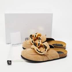 J.W.Anderson Brown Suede Chain Link Accents Flat Slide Sandals Size 38
