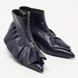J.W.Anderson Navy Blue Leather Ruffle Ankle Boots Size 36
