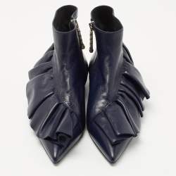 J.W.Anderson Navy Blue Leather Ruffle Ankle Boots Size 36