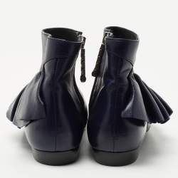 J.W.Anderson Navy Blue Leather Ruffle Ankle Boots Size 36