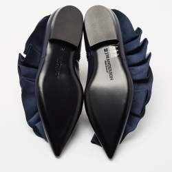 J.W.Anderson Navy Blue Leather Ruffle Ankle Boots Size 36