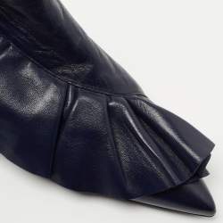 J.W.Anderson Navy Blue Leather Ruffle Ankle Boots Size 36