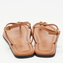 J.W.Anderson Brown Leather Anchor Logo T Strap Flats Size 36