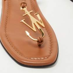J.W.Anderson Brown Leather Anchor Logo T Strap Flats Size 36