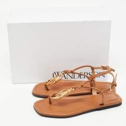 J.W.Anderson Brown Leather Anchor Logo T Strap Flats Size 36