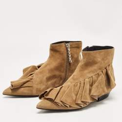 J.W. Anderson Brown Suede Ruffle Ankle Boots Size 36