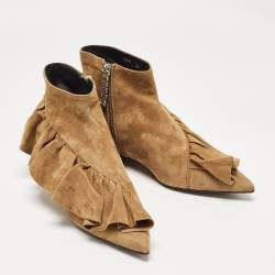 J.W. Anderson Brown Suede Ruffle Ankle Boots Size 36