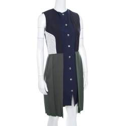 Pre Owned J.W.Anderson Colorblock Faux Vest Layered Pleated Sleeveless Dress L