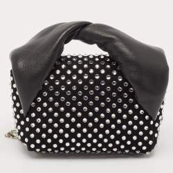 J.W.Anderson Black Leather and Suede Nano Crystals Twisted Chain Clutch