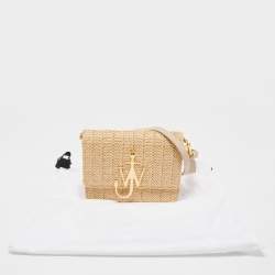 Pre Owned J.W.Anderson Beige Raffia and Leather Anchor Logo Crossbody Bag 